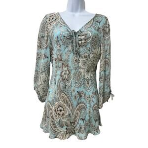 Vintage Ann Taylor Womens Y2K Silk Floral Babydoll Top Size 8 Blue Fairy